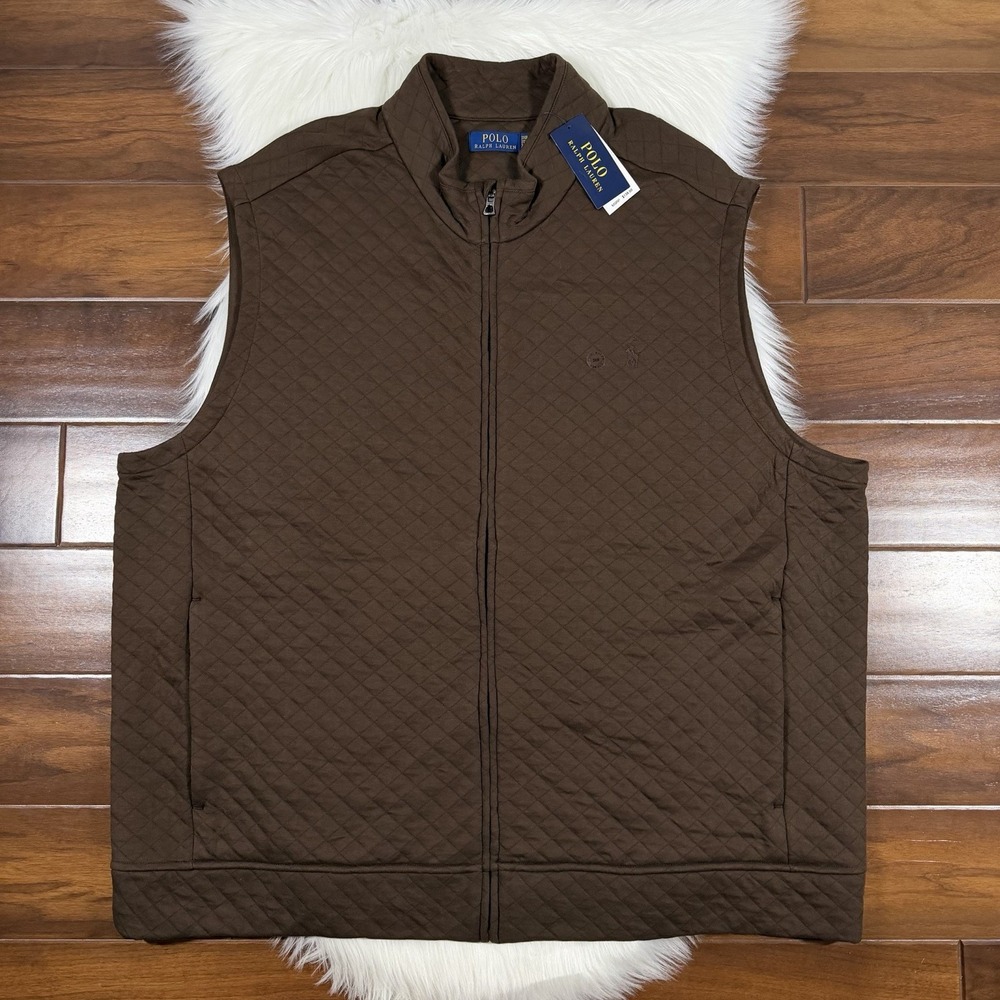 Polo Ralph Lauren Men's Size 2XB Brown Quilted Full Zip Double Knit Vest Jacket